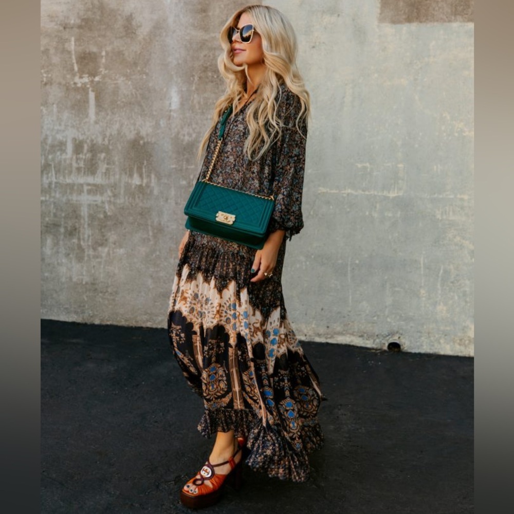 Free People Feeling Groovy Floral Boho Long Sleeve Maxi Long Sleeve Dress Small